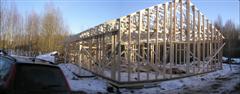 Roof trusses are up.